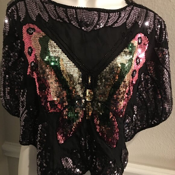 Forever 21 Vintage Butterfly Poncho Sequin Top - Showstopper Medium  Box Sw2 CL - Picture 6 of 10